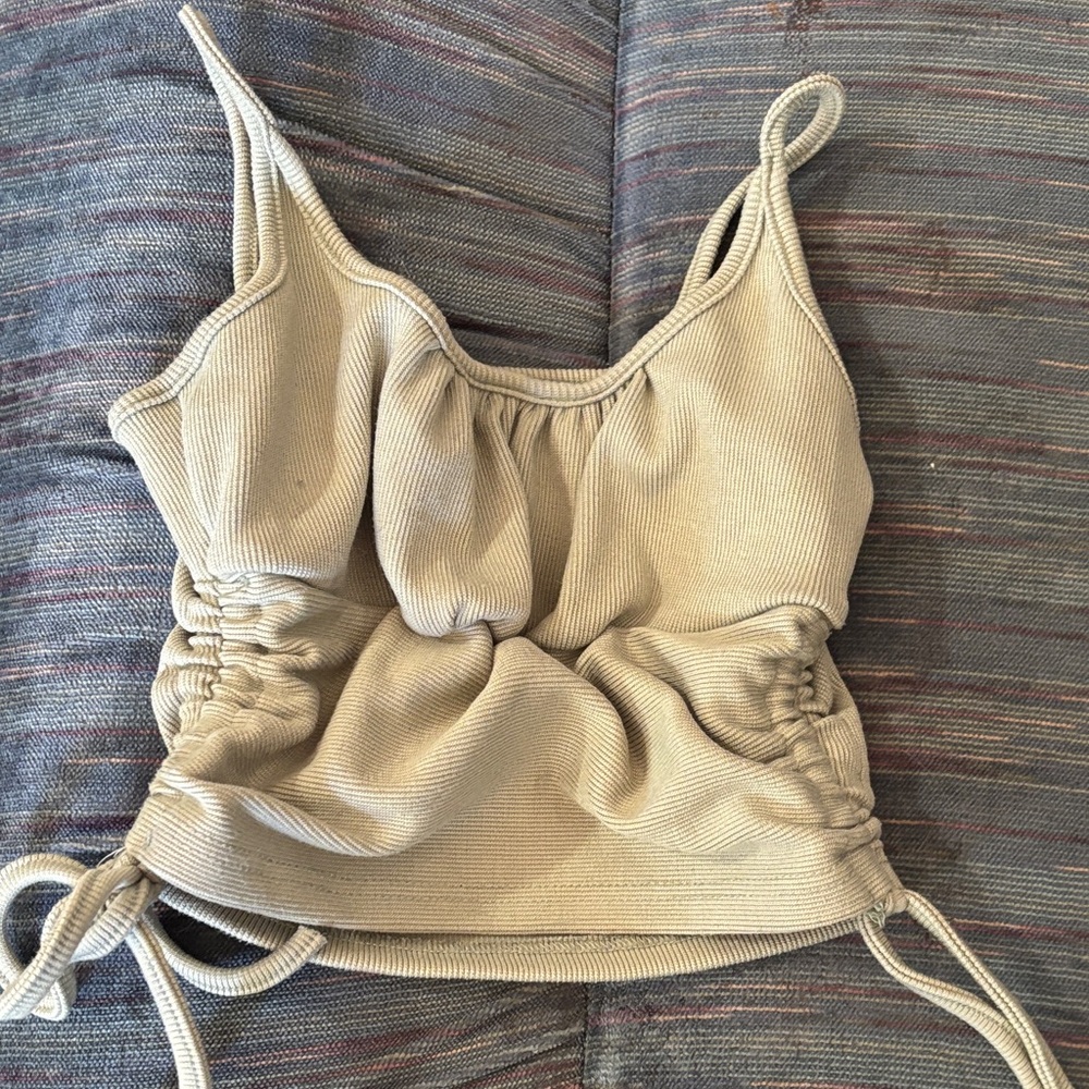 Green Ruched Tank Top with Adjustable Side Ties